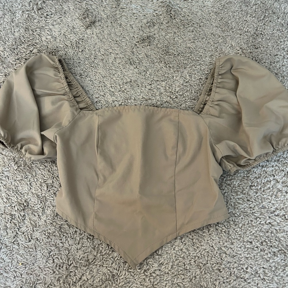 SHEIN Tan Asymmetrical Puff Sleeve Blouse